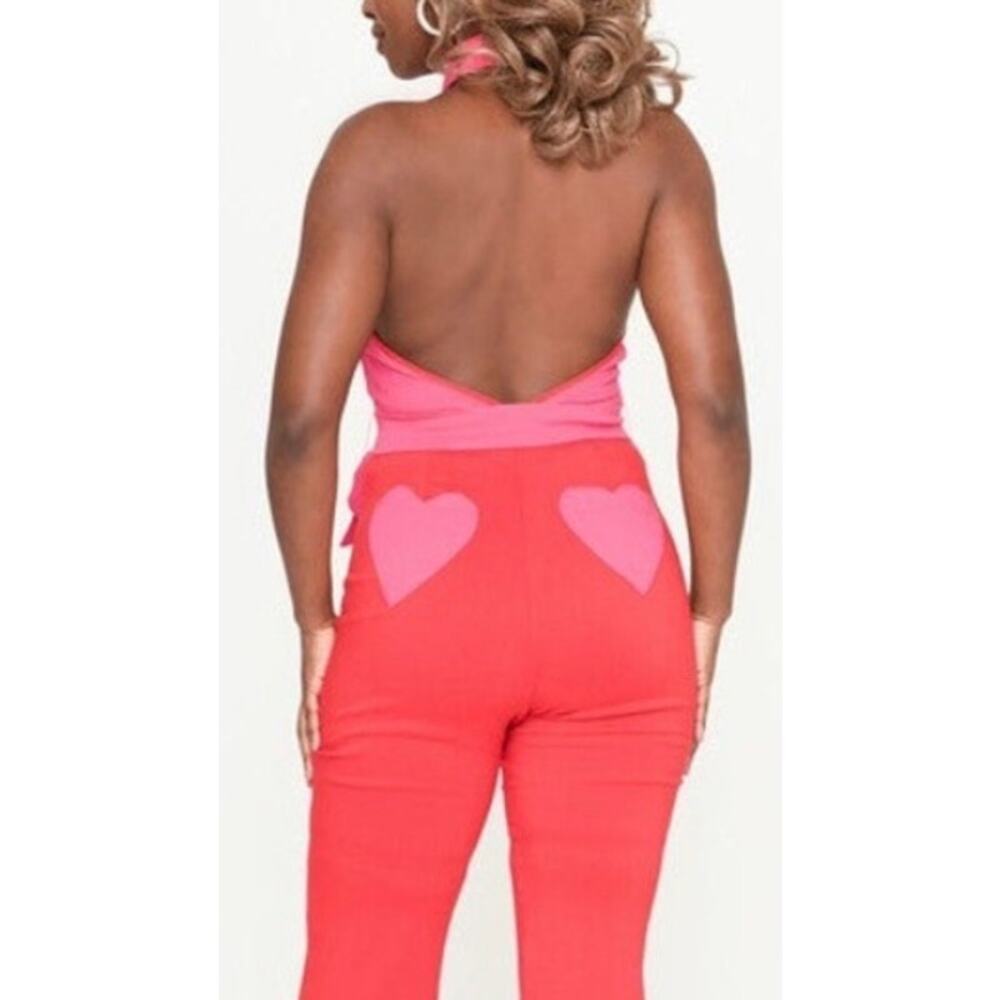 Smak Parlour Unique Vintage Red & Pink Heart Pocket Zip Halter Jumpsuit S NWOT - Picture 5 of 5